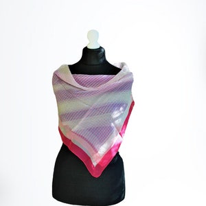Scarf vintage 1970s pink white blue silk shiffon accessory gift for her