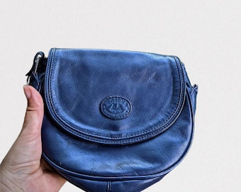 Vintage crossbody bag small leather dark blue shoulder women