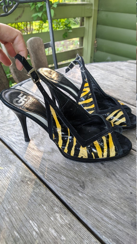Vintage heels sandals shoes women leather black p… - image 2