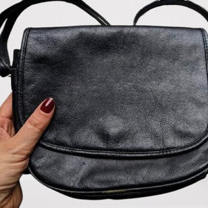 Black shoulder bag leather mini small shoulder vintage women gift for her