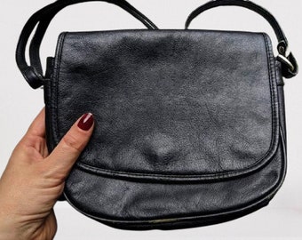 Black shoulder bag leather mini small shoulder vintage women gift for her