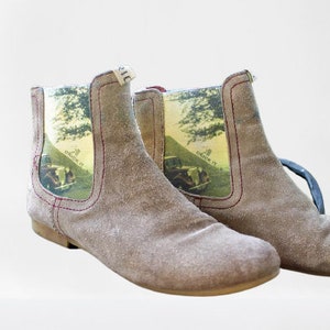 Beige suede leather ankle boots shoes comfy women Size 40 EU/6.5 UK/ 9 US