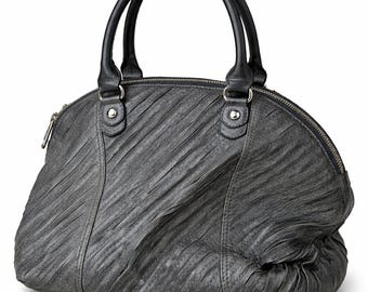 Black Grey Handle Bag Handbag Leather Women Vintage Large  display picture 2
