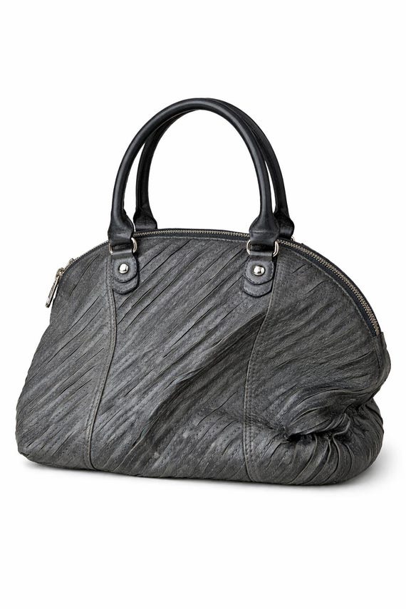 Black grey handle bag handbag leather women vintage large Martina Caponi