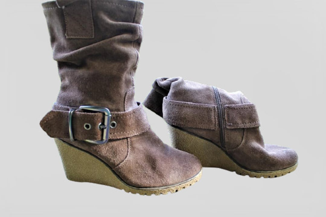Brown Vintage Suede Leather Platform Ankle Boots Shoes Women Gift for ...