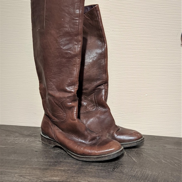 Brown vintage boots leather Tommy Hilfiger rider women shoes Size 40 EU/ 9 US/ 6.5 UK