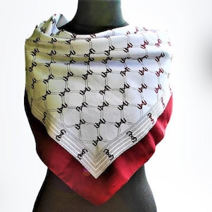 Scarf vintage grey equestrian red summer 1980s accessory gift for her