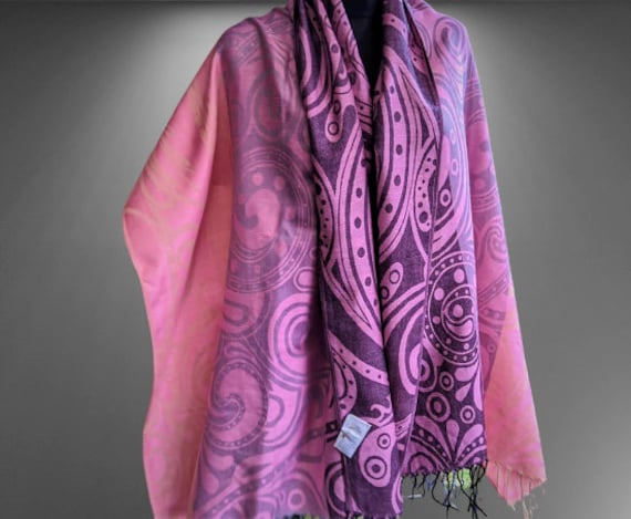 Vintage scarf shawl NEW pink purple wrap unisex C… - image 1