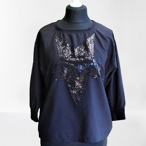 Black vintage blouse with shiny star women party disco blouson shimering  Size S- M 36/38 gift for her