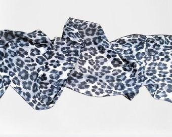 Vintage grey scarf women summer  white leopard gift for her