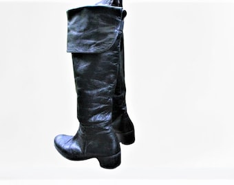 Zapatos vintage negros botas altas hasta la rodilla piel mujer Talla 38 EU/ 7.5 US/ 5 UK