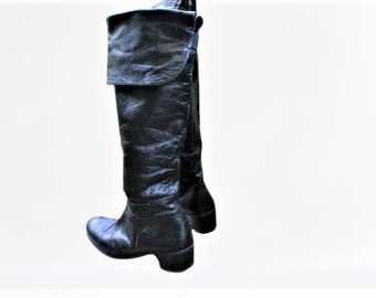 Vintage black knee high boots shoes leather women Size 38 EU/ 7.5 US/ 5 UK