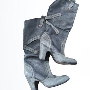 Grijze vintage knielaarzen schoenen lederen vrouwen hakken Replay Maat 39 US / 8.5 US / 6 UK