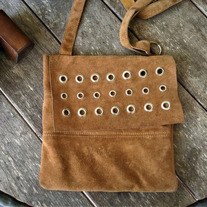 Vintage suede leather bag women shoulder crossbody brown gift for her made in Italy