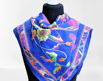 Blue scarf vintage floral accessory women