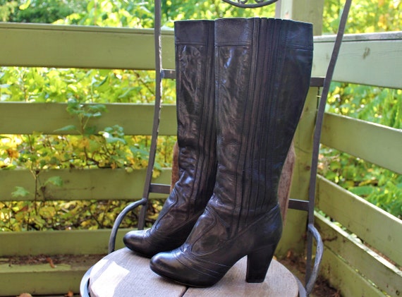 Black Vintage Heels Boots Leather Women Knee Clarks 4.5 - Etsy