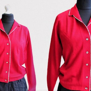 Red vintage cardigan sweater women 60s clothing retro with buttons Size M L