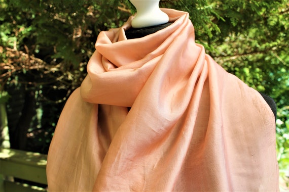 Pink Silk Scarf Dusty Rose Vintage Fringes Women Accessory 