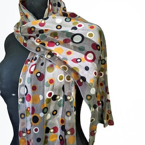 Vintage grey scarf chiffon women thin bubbles red brown women gift for her