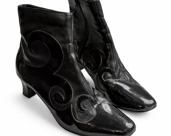 Black ankle vintage boots shoes women medium heels Size 38 EU/ 5 UK/ 7.5 US