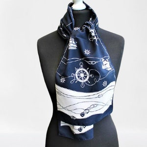 Vintage blue white scarf marine 70s gift for her Gim Renoir