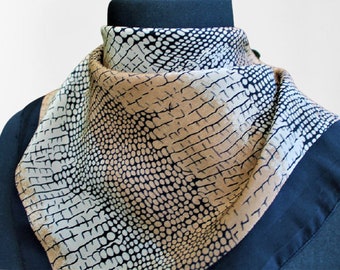 Vintage black brown scarf silk accessory gift for her under 20
