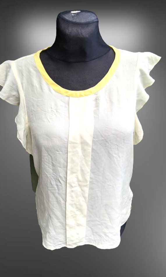 Vintage silk blouse top women light yellow MEXX Si