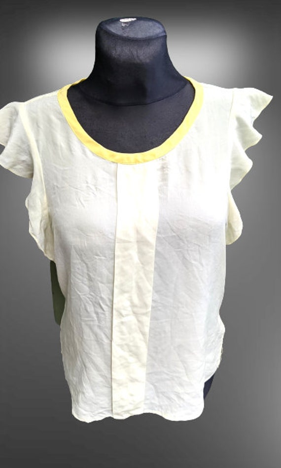 Vintage silk blouse top women light yellow MEXX Size M
