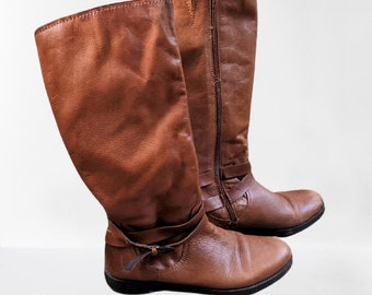 Brown knee boots leather women riders vintage women shoes Size 40 EU/ 9 US/ 6.5 UK