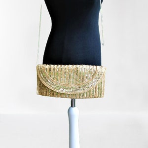 Straw tote shoulder bag purse vintage shimering yellow gift for her