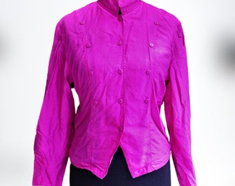 Pink silk purple blouse 80s women double clousure  top size M L gift for her