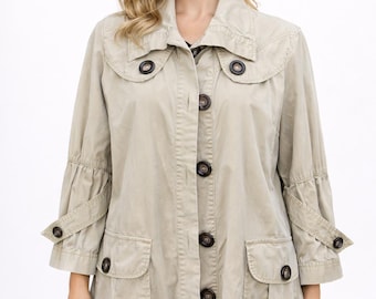 Chaqueta vintage NUEVA de color blanco tipo gabardina para mujer de algodón talla 42 L