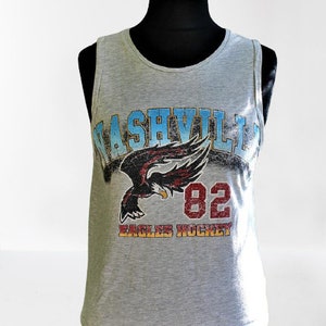 T shirt sleevless grey vintage unisex top tees NASHVILLE Eagles Hockey Size S M