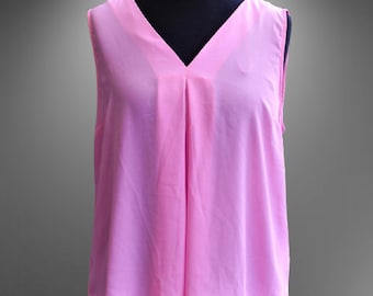 Rose pink top blouse vintage loose sleevless women Size 44 XL