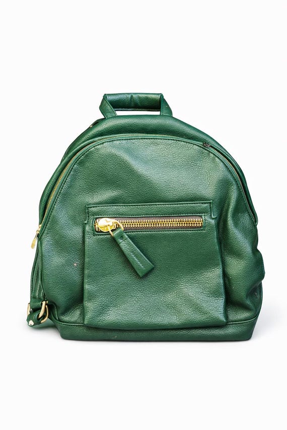 Green Vintage Bag Backpack Women Fake Leather - Etsy display picture 2