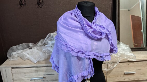 Vintage purple lilac scarf ruffled women summer w… - image 4