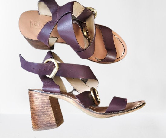 vintage brown leather sandals women shoes summer heels made in India Size 39 EU/ 8.5 US/ 6 UK