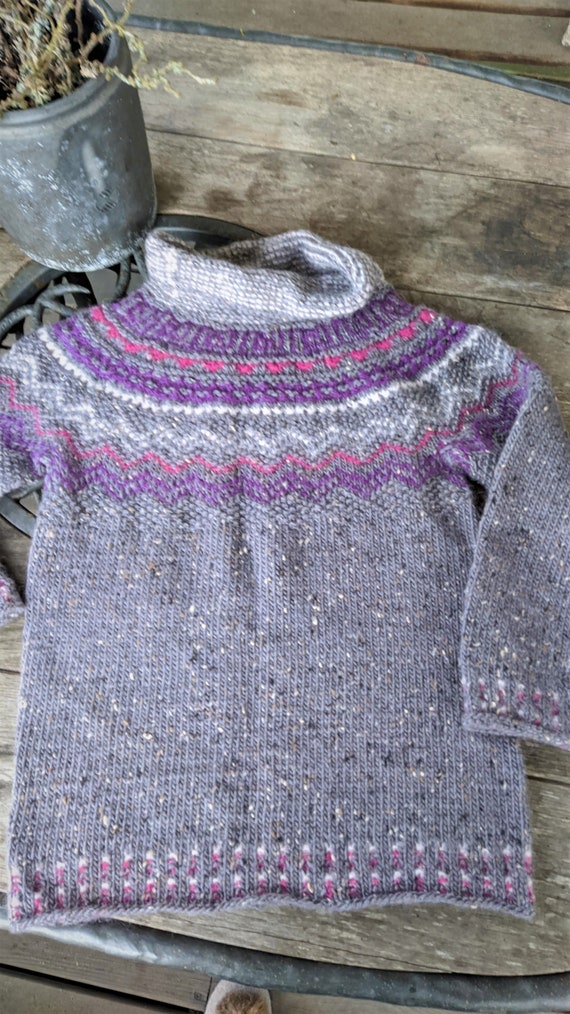 Vintage icelandic sweater girl teenager grey hand… - image 4