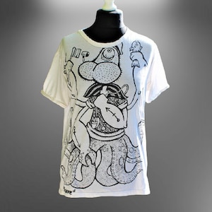 vintage blanc T-shirt femmes poulpe imprimé top noir Taille M L