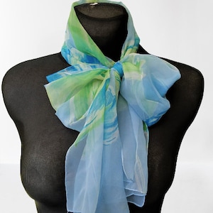 Vintage green blue summer chiffon scarf women abstract gift for her