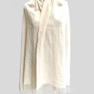 White vintage scarf shawl wrap unisex warm with fringes