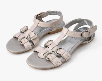 Vintage grau beige Leder Sandalen Damen Schuhe Tamaris Größe 38