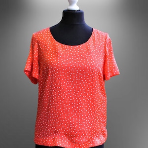 Orange white blouse polka dot vintage top women satin Christian Berg Size 38 M gift for her