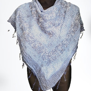 Vintage blue scarf transparent cotton grey
