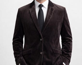 Brown vintage jacket velure velvet men size S M blazer