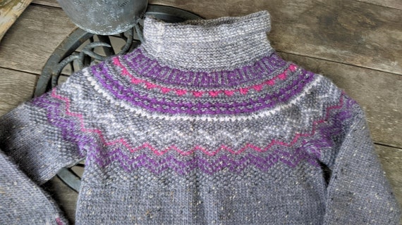 Vintage icelandic sweater girl teenager grey hand… - image 1