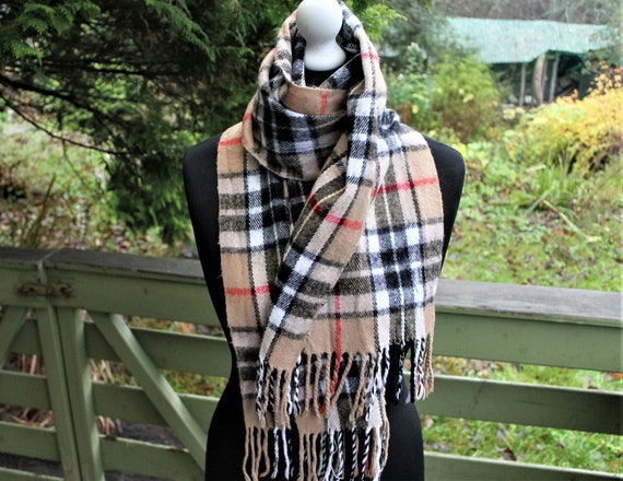 Figarge Karierter Schal - Weicher Kaschmir-Schal Mit Fransen 185x65cm