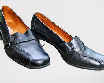 Vintage zwarte schoenen pumps dames medium hakken leer maat 40 EU/ 9 VS/ 6,5 VK