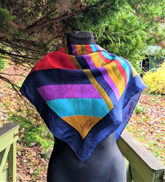 Vintage Silk Scarf Thin Fine Blue Pink Red Geometric Leopold