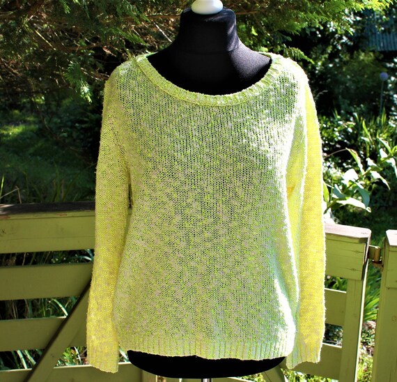 Gele neon vintage trui vrouwen pullover katoen Maat L Etsy Nederland